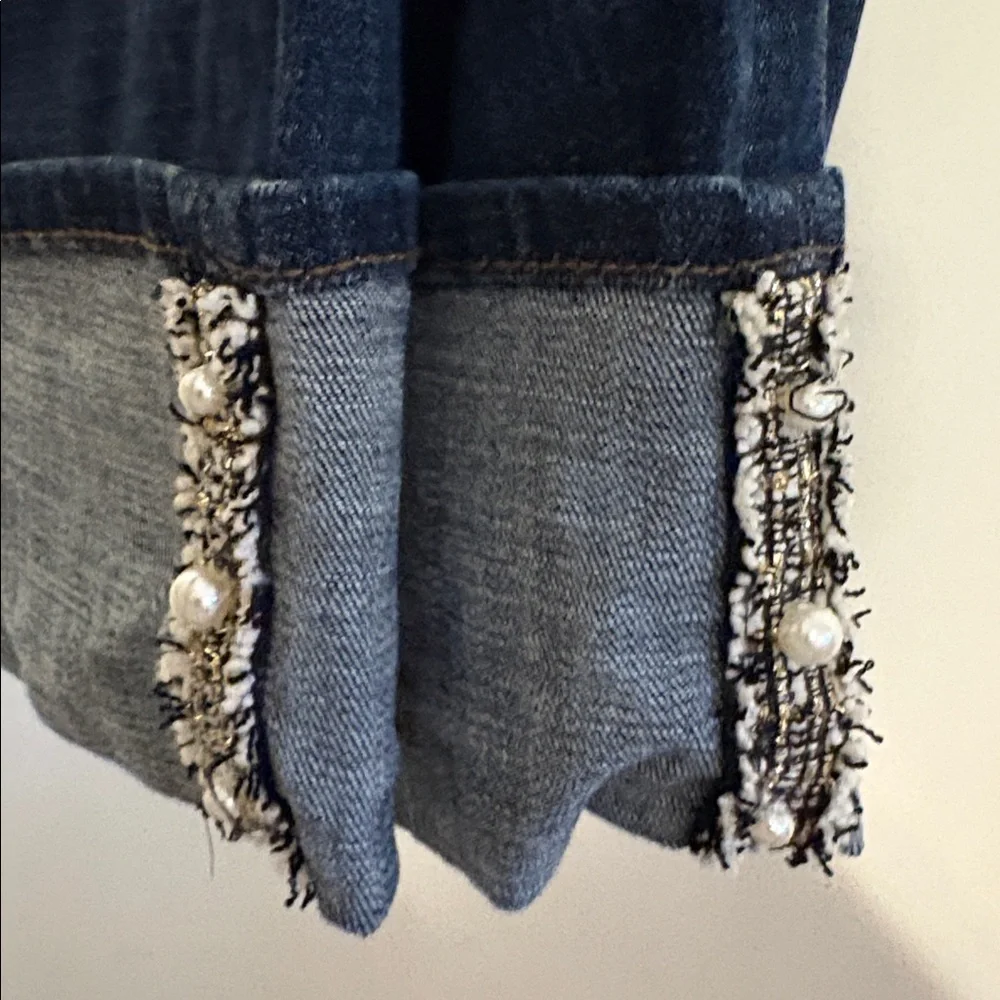 Chico’s So Slimming Girlfriend Slim Ankle Jeans with Pearl Cuff Accent 16P - Picture 8 of 11